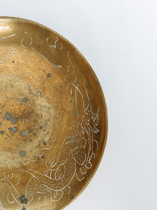 Vintage Brass Etched Trinket Dish