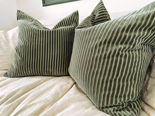 One of a Kind-Ish Pillow Cover, Green Velvet Corduroy